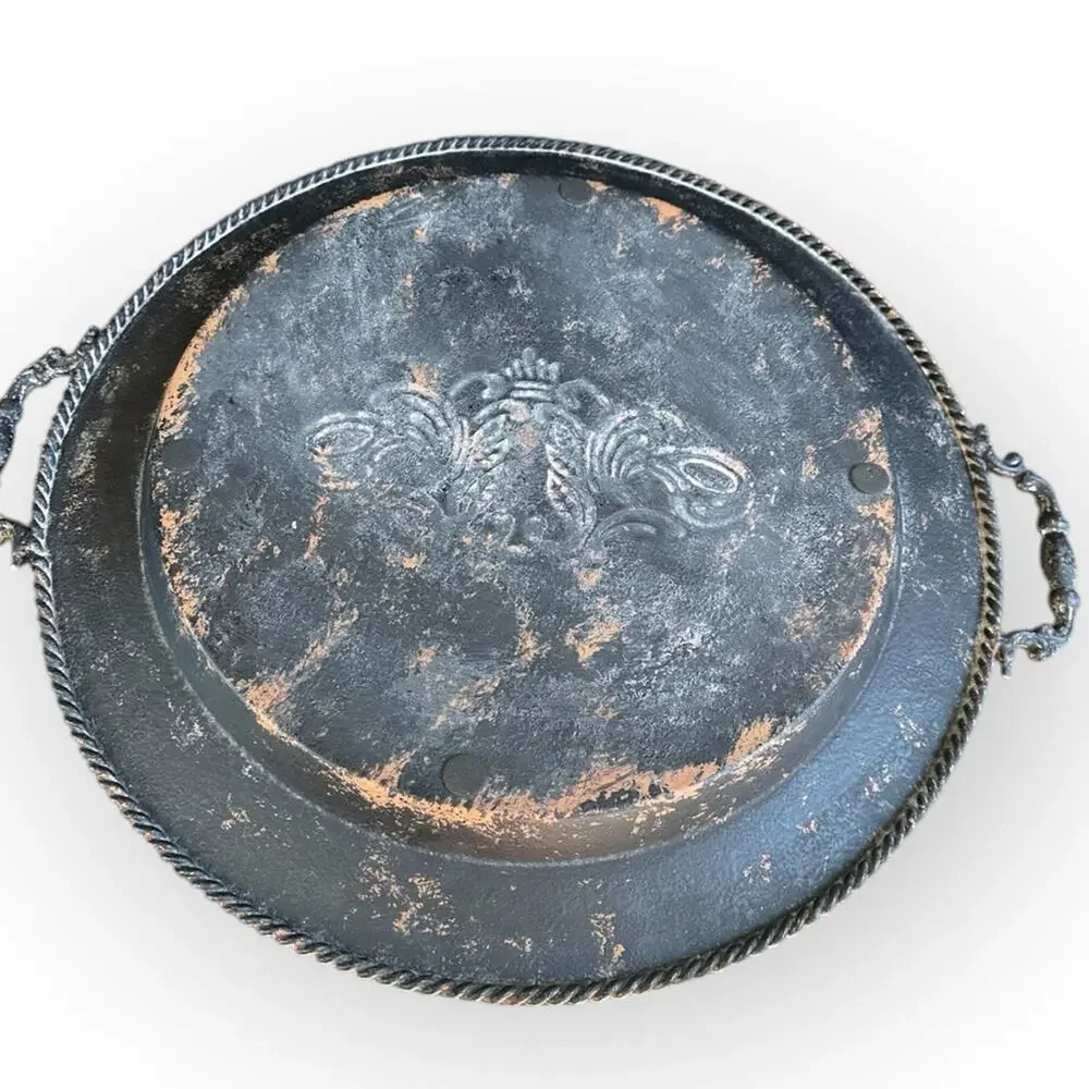 Gorgeous Vintage metal tray grey black brown design found in Grandma‘s attic